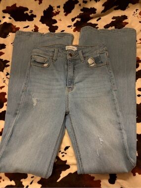 Cello Pale Blue Flare Jeans with Subtle Distress